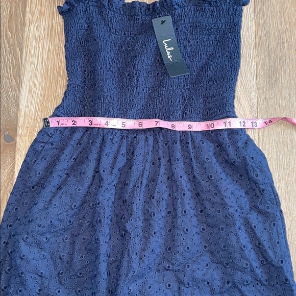 New lulus Easy Loving Navy Blue Eyelet Lace Wide-Leg Jumpsuit size small - Picture 3 of 6